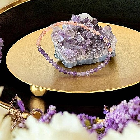 Bratara dama Mia din ametist si piatra soarelui cu argint placat rose gold [6]