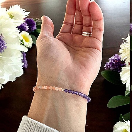 Bratara dama Mia din ametist si piatra soarelui cu argint placat rose gold [3]