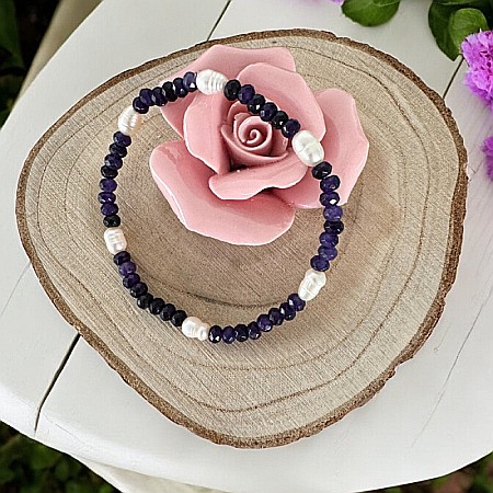 Bratara dama Nedia cu Jad Mov fatetat cu Perle Naturale [5]