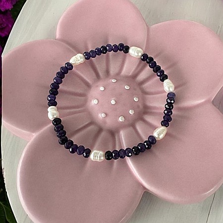 Bratara dama Nedia cu Jad Mov fatetat cu Perle Naturale [4]