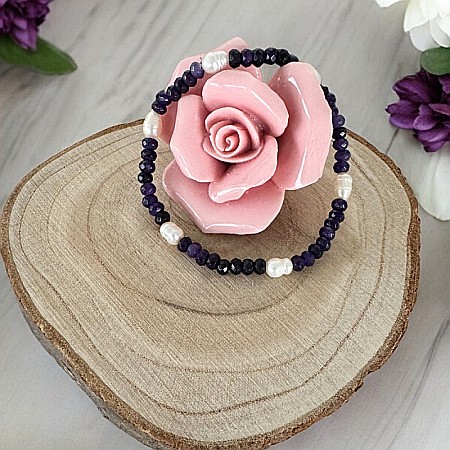 Bratara dama Nedia cu Jad Mov fatetat cu Perle Naturale [6]