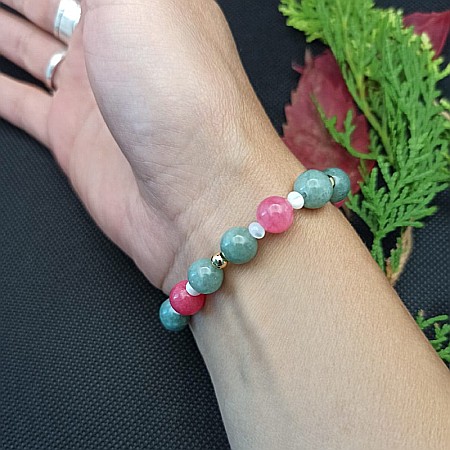 Bratara dama Odette, din pietre semipretioase de Jad Verde si Jad Rosu, margele de 8mm [4]