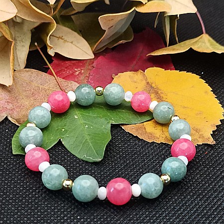 Bratara dama Odette, din pietre semipretioase de Jad Verde si Jad Rosu, margele de 8mm [2]