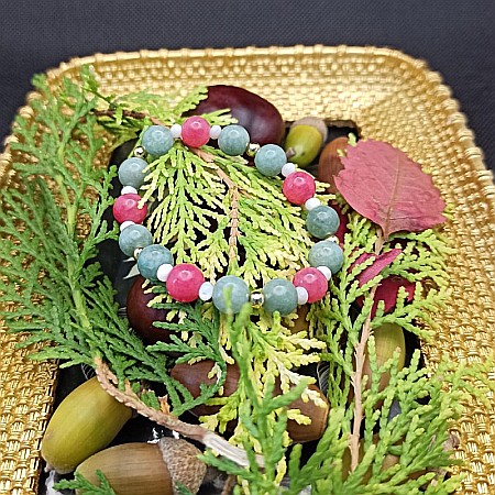 Bratara dama Odette, din pietre semipretioase de Jad Verde si Jad Rosu, margele de 8mm [7]