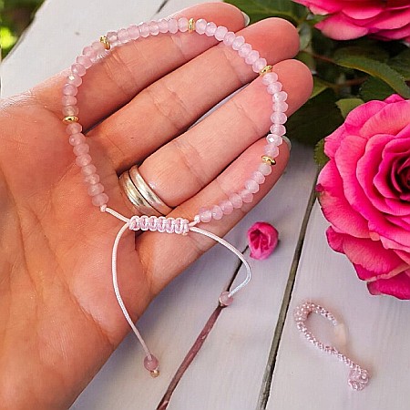 Bratara dama Olivia snur din cristale de Jad Roz Fatetat cu accesorii din argint placat cu aur 925 [1]