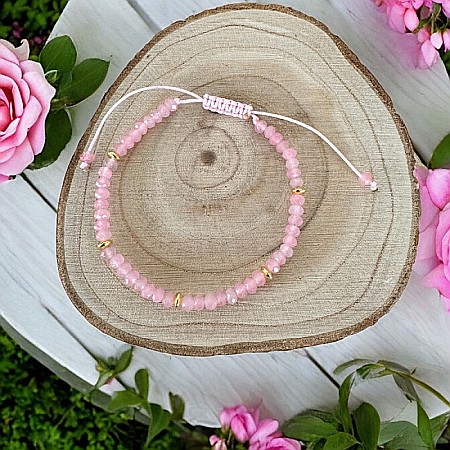 Bratara dama Olivia snur din cristale de Jad Roz Fatetat cu accesorii din argint placat cu aur 925 [2]