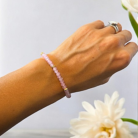 Bratari snur - Bratara dama Olivia snur din cristale de Jad Roz Fatetat cu accesorii din argint placat cu aur 925