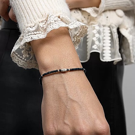 Bratari argint 925 - Bratara dama Mihit din pietre naturale de Jad Bleumarin cu accesorii si sistem de inchidere din argint 925