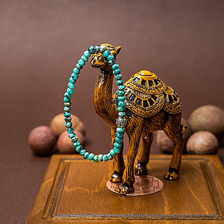 Bratara dama pietre naturale Jad Verde-Turcoaz fatetat Ajay cu charm din argint 925 [3]