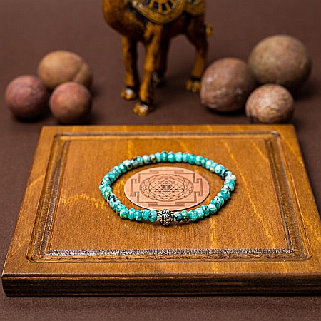 Bratara dama pietre naturale Jad Verde-Turcoaz fatetat Ajay cu charm din argint 925 [4]