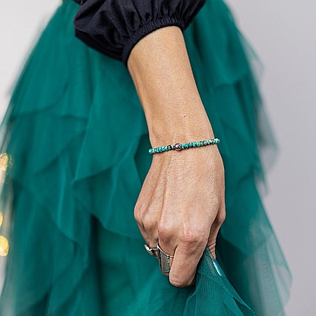 Bratara dama pietre naturale Jad Verde-Turcoaz fatetat Ajay cu charm din argint 925 [9]