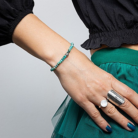 Bratari argint 925 - Bratara dama pietre naturale Jad Verde-Turcoaz fatetat Ajay cu charm din argint 925