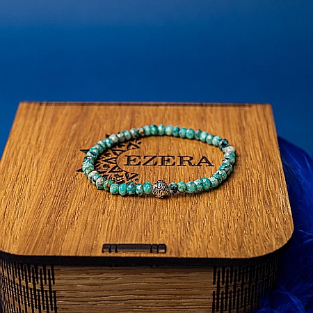 Bratara dama pietre naturale Jad Verde-Turcoaz fatetat Ajay cu charm din argint 925 [6]