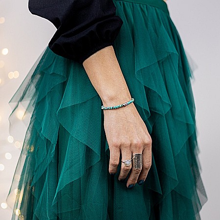 Bratara dama pietre naturale Jad Verde-Turcoaz fatetat Ajay cu charm din argint 925 [8]