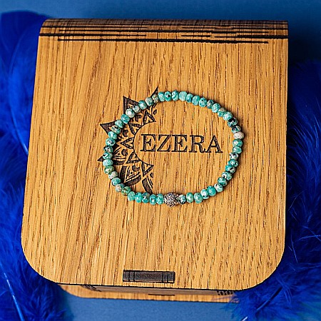 Bratara dama pietre naturale Jad Verde-Turcoaz fatetat Ajay cu charm din argint 925 [7]