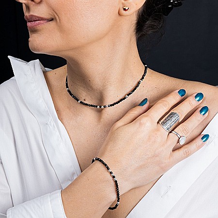 Bratari argint 925 - Bratara dama pietre semipretioase Blake din Spinel negru, cu accesorii si sistem de inchidere din argint