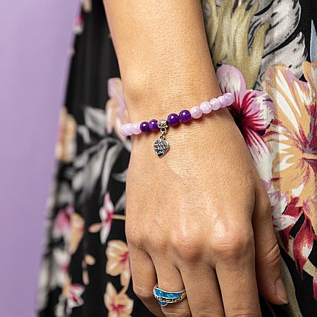 Roz - Bratara dama pietre semipretioase Helen, cristale de Jad Roz si Jad Mov, sfere de 6mm