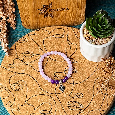 Bratara dama pietre semipretioase Helen, cristale de Jad Roz si Jad Mov, sfere de 6mm [7]