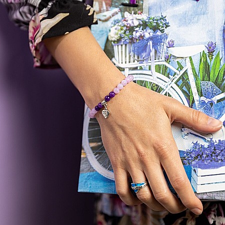 Bratara dama pietre semipretioase Helen, cristale de Jad Roz si Jad Mov, sfere de 6mm [1]