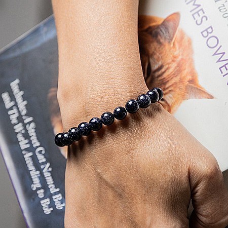 Bratara Dama Pietre Semipretioase Sintetice, Sand Stone Albastru, “Ela”, Margele de 8 mm [2]