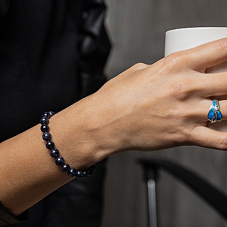 Bratara Dama Pietre Semipretioase Sintetice, Sand Stone Albastru, “Ela”, Margele de 8 mm [4]