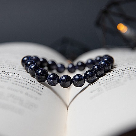 Bratara Dama Pietre Semipretioase Sintetice, Sand Stone Albastru, “Ela”, Margele de 8 mm [5]