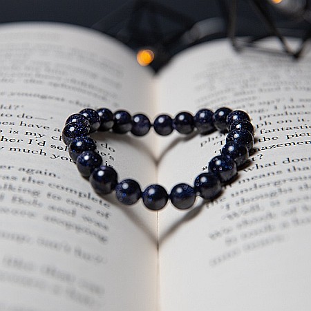 Bratara Dama Pietre Semipretioase Sintetice, Sand Stone Albastru, “Ela”, Margele de 8 mm [7]