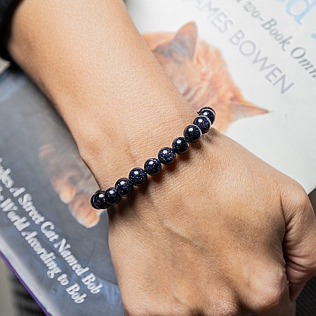 Bratara Dama Pietre Semipretioase Sintetice, Sand Stone Albastru, “Ela”, Margele de 8 mm