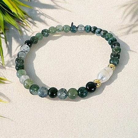 Bratara dama Samanta cu cristale Moss Agate cu Perla si accesorii din argint placat cu aur [4]