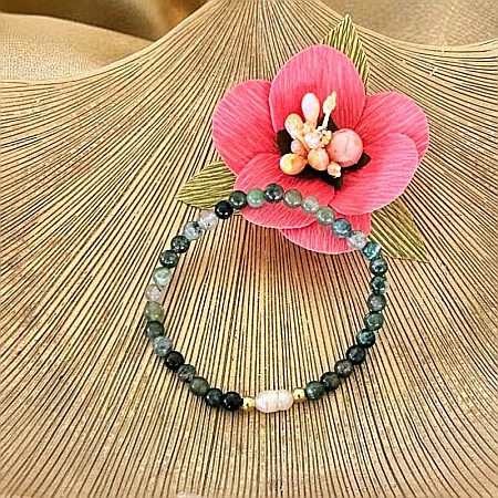 Bratara dama Samanta cu cristale Moss Agate cu Perla si accesorii din argint placat cu aur [6]