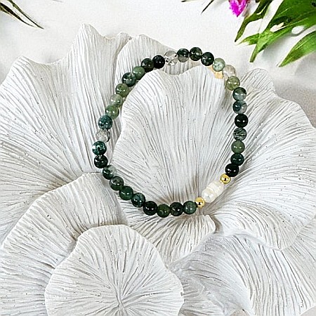 Bratara dama Samanta cu cristale Moss Agate cu Perla si accesorii din argint placat cu aur [7]