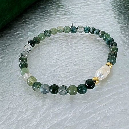 Bratara dama Samanta cu cristale Moss Agate cu Perla si accesorii din argint placat cu aur [3]