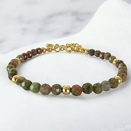 Bratara dama Samira din cristale de Unakit realizata manual cu accesorii si inchidere din argint placat cu aur [5]