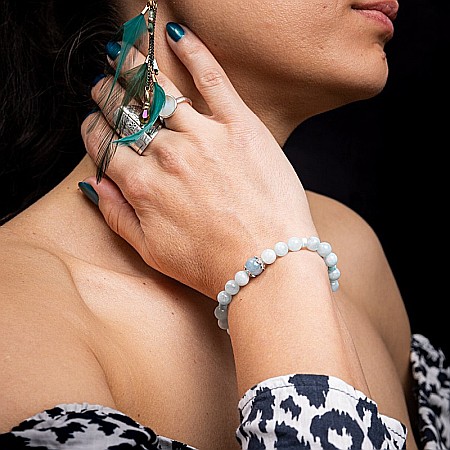 Bijuterii Acvamarin - Bratara dama Serena din cristale de Acvamarin si Angelit, cu accesorii din Argint 925