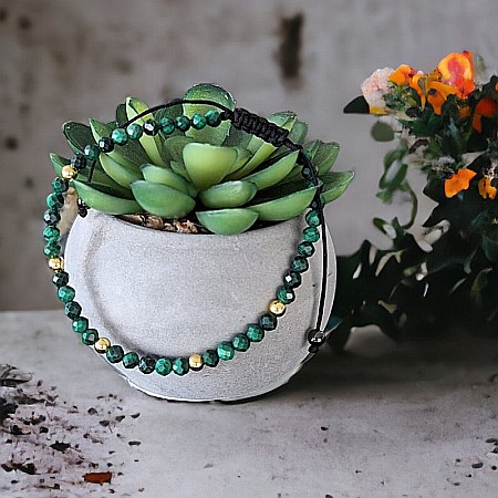 Bratara Dama snur Miland din pietre semipretioase de Malachit natural cu accesorii din Argint