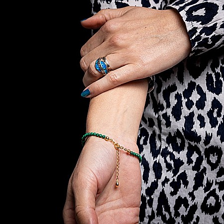 Bratara dama Vishal din pietre sintetice de Malachit si Jad Verde cu sistem de inchidere din argint 925 placat cu aur 14K [10]