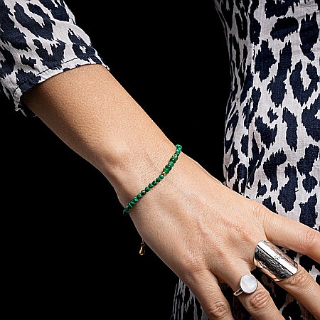 Bratara dama Vishal din pietre sintetice de Malachit si Jad Verde cu sistem de inchidere din argint 925 placat cu aur 14K [9]
