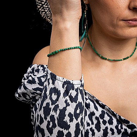 Bratara dama Vishal din pietre sintetice de Malachit si Jad Verde cu sistem de inchidere din argint 925 placat cu aur 14K [8]