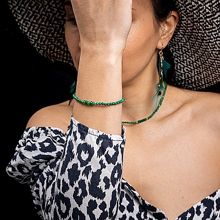 Bratara dama Vishal din pietre sintetice de Malachit si Jad Verde cu sistem de inchidere din argint 925 placat cu aur 14K [7]