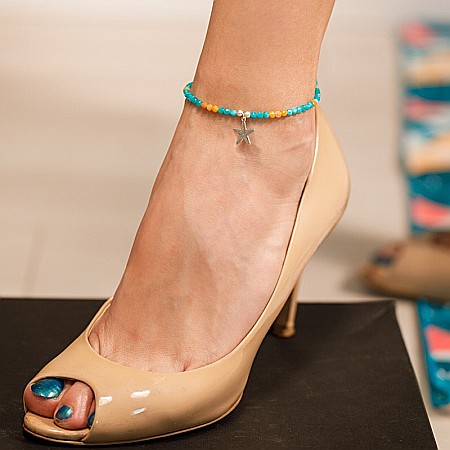 Bratara de picior Maya din cristale de Amazonit si Topaz cu charm Steluta de mare din Argint ❤️ [10]