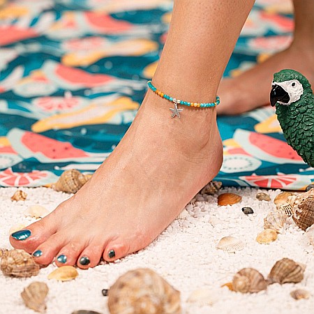 Bratara de picior Maya din cristale de Amazonit si Topaz cu charm Steluta de mare din Argint ❤️ [4]