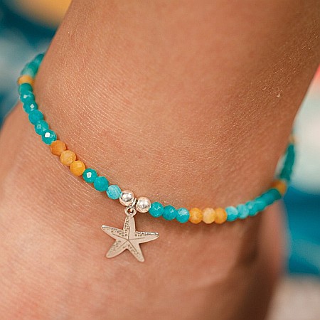 Bratara de picior Maya din cristale de Amazonit si Topaz cu charm Steluta de mare din Argint ❤️ [6]