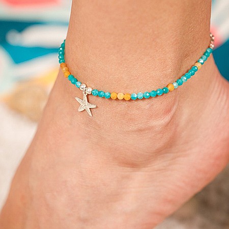 Bratara de picior Maya din cristale de Amazonit si Topaz cu charm Steluta de mare din Argint ❤️ [1]