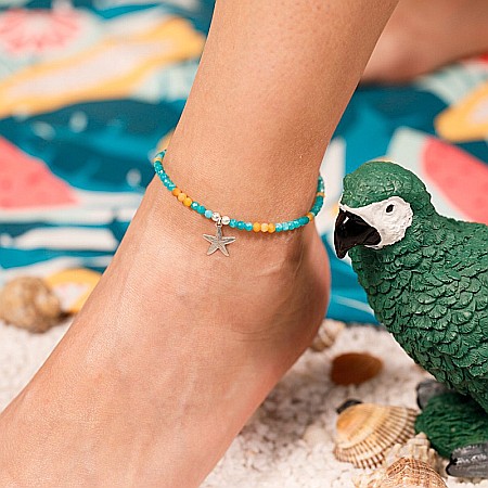 Bratara de picior Maya din cristale de Amazonit si Topaz cu charm Steluta de mare din Argint ❤️ [5]