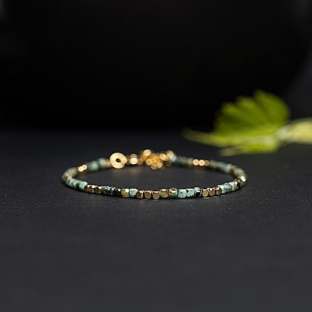 Bratara delicata Boho din pietre semipretioase de Crisocola placata cu aur de 18K [4]