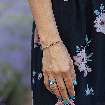 Bijuterii Crisocola - Bratara delicata Boho din pietre semipretioase de Crisocola placata cu aur de 18K