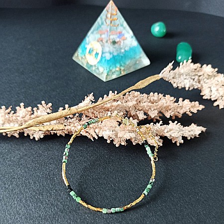 Bratara delicata Boho din pietre semipretioase de Rubin Zoisit placata cu aur de 18K [2]