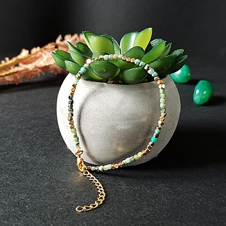 Bratara delicata Boho din pietre semipretioase de Crisocola placata cu aur de 18K [2]