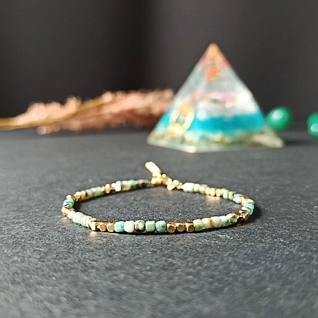 Bratara delicata Boho din pietre semipretioase de Crisocola placata cu aur de 18K [3]