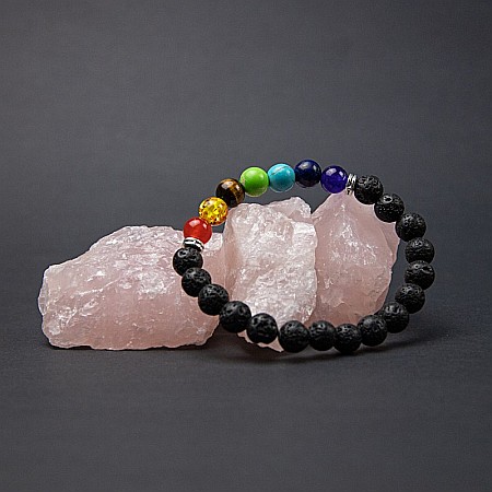 Bijuterii Agat - Bratara 7 Chakre difuzor aromaterapie “Harmony” cu Pietre de Lava (Vulcanice)